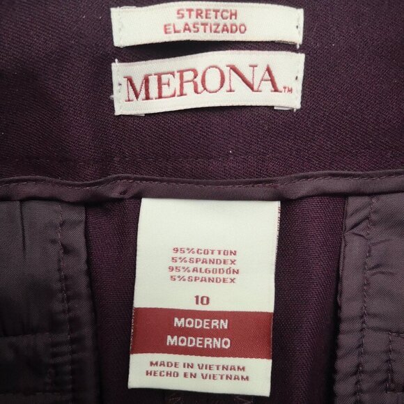 Merona Modern Ladies Size 10 Stretch Burgundy Narrow Legs Pants - Picture 3 of 11
